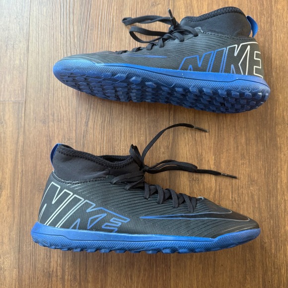 Nike Mercurial Superfly 9 Club Soccer Turf Cleats Shoes Boy 1.5 Black Blue Youth - Picture 1 of 8